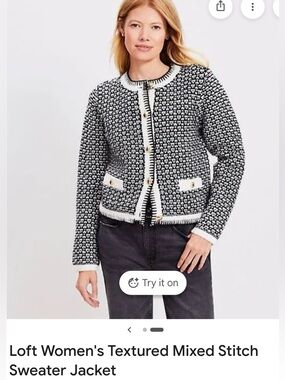 NWT LOFT Textured Mixed Stitch Sweater Jacket Size Medium